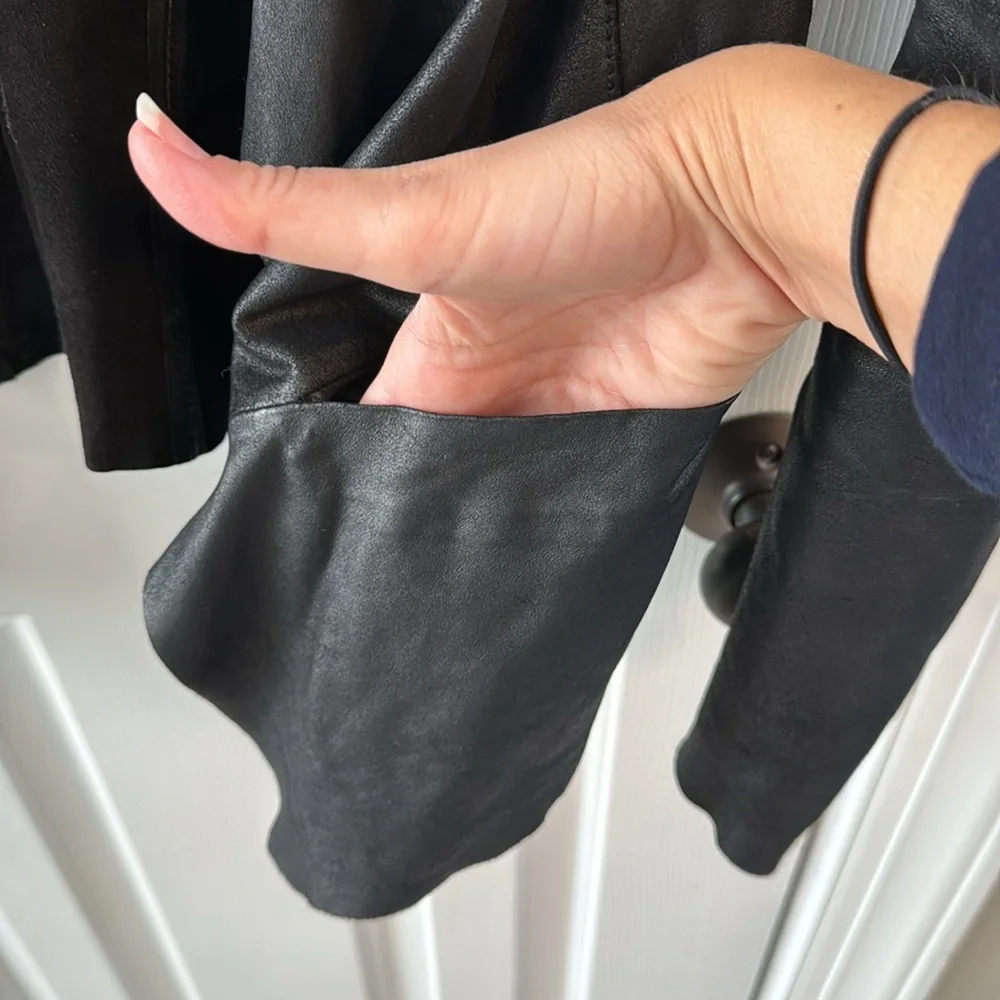 Warehouse Genuine leather jacket raw edge unlined Open front Sz 4/UK 8 - Picture 3 of 10